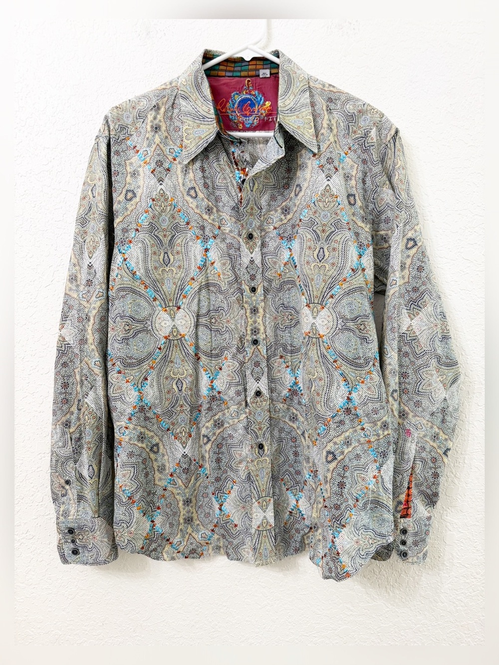 Robert Graham LS Button Up Shirt Flip Cuff Multi Color Paisley Euro Fit - L